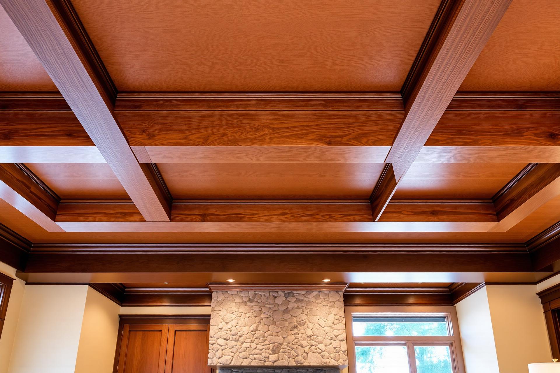 Custom wood coffered ceiling carpentry